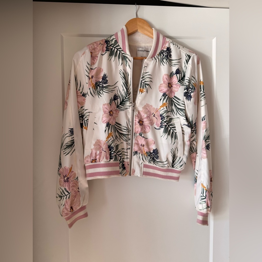 Privacy Please Pink Floral Bomber Jacket